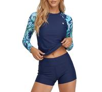 Hurley - Bañador de dos piezas para mujer, camiseta de natación de manga larga, protectora contra el sol y los rayos UV, UPF 50+ SPF, secado rápido, M