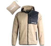 Hurley Chaqueta acolchada para hombre, abrigo de invierno ligero y plegable para hombre, chaqueta acolchada resistente a la intemperie para exteriores, Caqui / negro, Small