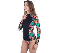 Hurley Fiji Fantasy-Rashguard con Cremallera Frontal Camisa de protección de Sarpullido, Negro, XS para Mujer