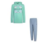Hurley Long Sleeve Soft Basic Cloud Slub Hooded T-Shirt and Joggers 2-Piece Outfit Set Conjunto de Camiseta y pantalón de chándal, Turquesa/Medium Blue Heather, S Hombres