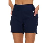 Hurley Pantalones cortos de natación de cintura alta de 5 y 7 pulgadas para mujer, pantalones cortos con bolsillos y forro interior, traje de baño de secado rápido, UPF 50+, marino, S