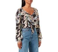 Hurley Parte Superior con Lazo Frontal de Hojas Wispy L/S Camisa, Negro, L para Mujer