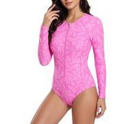 Hurley Traje de baño de una pieza de manga larga para mujer, traje de baño para mujer, traje de baño para mujer, traje de baño UPF 50+ SPF con protección UV, Rosa Multi, S