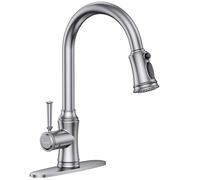 Hurran Grifo de cocina con rociador extraíble, grifo de fregadero de arco alto sin plomo con cubierta, adecuado para barra para fregadero de cocina, fregadero de lavandería, barra húmeda o caravana,