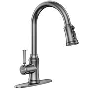 Hurran Grifo de cocina con rociador extraíble, grifo de fregadero de arco alto sin plomo con cubierta, adecuado para barra para fregadero de cocina, fregadero de lavandería, barra húmeda o caravana,