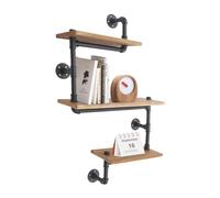 Hurrylying Estantería de almacenamiento, 3 niveles de madera con estante de metal, estantería flotante de 3 niveles para encimera, estructura de bambú para cocina, comedor, oficina, marrón vintage