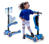 Hurtle, Patinete niña, con asiento abatible, manubrio y altura ajustable. Juguetes para niños 2 de años en adelante, monopatín 2 en 1, luces led intermitentes. Color azul
