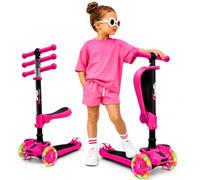 Hurtle Patinete niñas 3 Ruedas, Juguetes niños 2 años en adelante, con Asiento abatible, Altura Ajustable, monopatin 2 en 1, Luces Intermitentes, Color Rosa