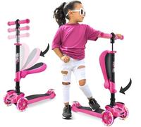 Hurtle Patinete niñas 3 Ruedas, Juguetes niños 2 años en adelante, con Asiento abatible, Altura Ajustable, monopatin 2 en 1, Luces Intermitentes, Color Rosa