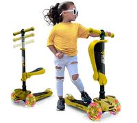 Hurtle Patinete niño 3 Ruedas, Juguetes niños 2 años en adelante, con Asiento abatible, Altura Ajustable, monopatin 2 en 1, Luces Intermitentes. Color Amarillo