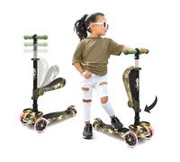 Hurtle Patinete niño 3 Ruedas, Juguetes niños 2 años en adelante, con Asiento abatible, Altura Ajustable, monopatin 2 en 1, Luces Intermitentes. Color Verde militar