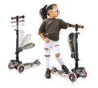 Hurtle Patinete niño 3 Ruedas, Juguetes niños 2 años en adelante, con Asiento abatible, Altura Ajustable, monopatin 2 en 1, Luces Intermitentes, Color Arbol Real