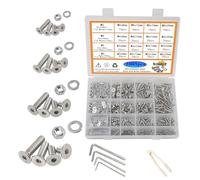 huruirui 1065pcs M2 M3 M4 M5 Tuercas y Tornillos Juego de Tornillos y Tuercas Hexagonales Tornillos Allen de Acero con 304 Acero Inoxidable Tuerca Perno Arandela Plana Juego de Llaves