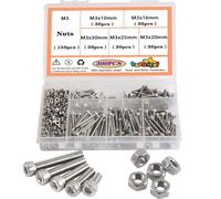 huruirui Juego de tornillos M3 de acero inoxidable 304, tornillos y tuercas - Surtido de tornillos para máquina, juego de tornillos cilíndricos, tornillos hexagonales para proyecto 3D, 300 unidades