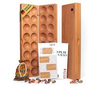 Hus Bao Classic | Juego de piedras | Mancala | Juego Kalaha | Juego de piedras preciosas premium de madera maciza fabricado en Alemania | con piedras preciosas naturales, bolsa de colores e