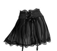 Husalsea Falda Tul Negra Mujer, Falda Encaje con Liguero Negro, Falda de Malla para Mujer, Falda con Tirantes de Encaje, Falda Ajustable de Cintura Alta, Mini Falda, Minifalda Sexy Corta