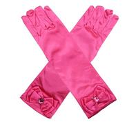 Husalsea Guantes de Raso para NiñOs, Guantes Largos con Lazo y Diamantes para Boda, Guantes de Vestir, NiñA de Las Flores, CumpleañOs, CelebracióN de Fiestas, Guantes para Fiestas de Disfraces (Rojo)