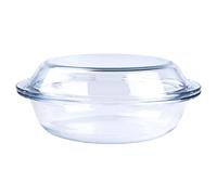 HUSANMP Cacerola redonda de vidrio templado, 1,8 L, con tapa, para horno, congelador y lavavajillas