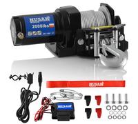 Husar Winch Cabrestante Eléctrico De 12V 2000 lbs | 907 kg - Cuerda de Acero De 15 Metros de Largo Muy Resistente, Control Con Cable, Freno Automático, Kit de montaje - Ideal Para Quads y ATV/UTV