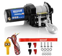 Husar Winch Cabrestante Eléctrico De 12V 2000 lbs | 907 kg - Cuerda de Acero De 15 Metros de Largo Muy Resistente, Control Con Cable, Freno Automático, Kit de montaje - Ideal Para Quads y ATV/UTV