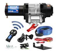 Husar Winch Cabrestante Eléctrico De 12V 3000 lbs | 1360 kg - Cuerda de Acero 12m, Transmisión Planetaria de 3 Etapas, Remoto Inalámbrico, Freno Automático, Kit de montaje - Ideal Para Quads y ATV/UTV