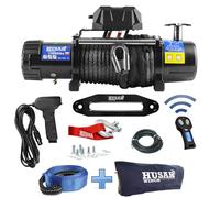 Husar Winch Cabrestante Eléctrico de 13500 lbs | 6124 kg, 12 V, Con Cuerda Sintética De 26 m, Control Inalámbrico, Transmisión Planetaria De 3 Etapas, Ideal Para Vehículos Todoterreno, Vehículos 4x4