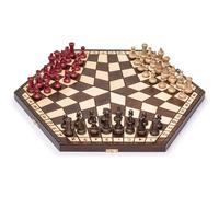 Husaria Ajedrez de Madera para Tres Jugadores - 54 centimetros - con Tablero Plegable, Piezas de Juego Hechas a Mano y Almacenamiento Forrado en Fieltro