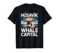 Husavik Whale Capital, Atardecer en el Océano y Linda Ballena en Breaching Camiseta