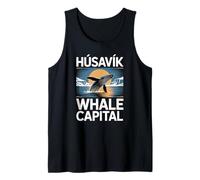Husavik Whale Capital, Atardecer en el Océano y Linda Ballena en Breaching Camiseta sin Mangas
