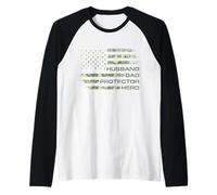 Husband Dad Protector Hero For Christmas Camo American Flag Camiseta Manga Raglan