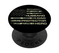 Husband Dad Protector Hero For Christmas Camo American Flag PopSockets PopGrip Adhesivo