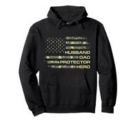 Husband Dad Protector Hero For Christmas Camo American Flag Sudadera con Capucha