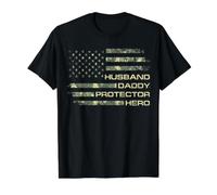 Husband Daddy Protector Hero Fathers Day Camo American Flag Camiseta gráfica económica, Hombre, Negro, XL