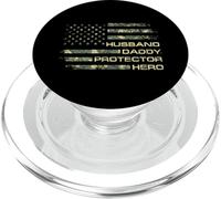 Husband Daddy Protector Hero Fathers Day Camo American Flag PopSockets PopGrip para MagSafe