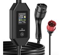 Husgw Cargador para Coche Eléctrico de 11 KW 5.5 M, 6-16 A, Trifásico, con Enchufe CEE Tipo 2 y Pantalla LCD, Estación de Carga Móvil Portátil Compatible con Tesla/IEC 62196-2(11KW-5.5M)