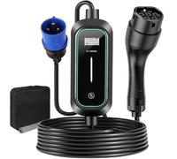 Husgw Cargador para Coche Eléctrico de 7.4 KW y 5 M, 6-32 A, Trifásico, con Enchufe CEE Tipo 2 y Pantalla LCD, Estación de Carga Móvil Portátil Compatible con Tesla/IEC 62196-2 (7.4KW-5.6M)