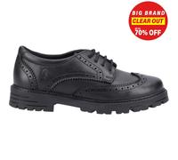 Hush Puppies Maxine Cuero Calado Detallado Niña Mayor Escuela Zapatos Negros