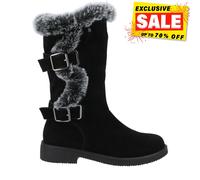 Hush Puppies Megan Mujer Alto Forro de Piel de Ante Botas Corte Ancho Negro