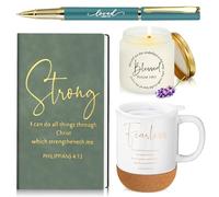 Hushee 4 piezas de regalos cristianos para mujeres, taza de café perfumada, diario de velas, bolígrafo, regalos religiosos inspiradores para mamá, pastor, esposa, madrina, maestra de escuela dominical