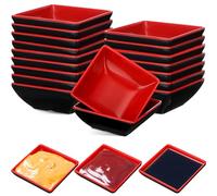Hushee Juego de 25 Tazones para Servir Plato de Salsa de Soja para Mojar Negro y Rojo Mini Tazones para Pellizcos de Condimento Seguras Aptas para Horno, Lavavajillas y BBQ (Cuadrado)