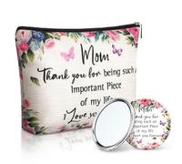 Hushee Regalos para hija de madre y padre Ideas Ever Gifts to Gifts Daughter Keepsake Bolsa de maquillaje con cremallera y espejo cosmético, To Mom