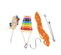 HUSHUI 4 Juguetes para Pollo, Xilófono para Pájaros, Juguete para Masticar con Bolsa de Red para Comedero Colgante, para Pollo, Pato, Loros, Guacamayo, Gris Africano