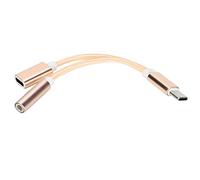 HUSHUI Adaptador de Tipo C a 3,5 Mm, Adaptador Combinado de Carga y Auriculares Duradero para y, Aleación de Aluminio, Tamaño Compacto, 1 Unidad (Dorada)