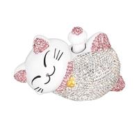 HUSHUI Adornos de Gato de la Suerte, Brazo Agitador de Energía Solar, Estatua de Gato de la Fortuna, Decoración de Plástico Hecha a Mano, con Acabado Brillante y (Gato de la suerte con orejas rosadas)