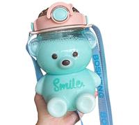 HUSHUI Botella de Paja de Oso Kawaii, Botella de Agua portátil con Forma de Oso con Pajita y Lazo de Transporte, Botella de Bebida con Correa Ajustable para el Hombro para Viajes al Aire Libre