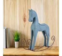 HUSHUI Caballo Balancín de Madera Hecho a Mano, Exquisito Juguete para Regalo, Ideal para Niños y Coleccionistas, Decoración Pintada de Troncos Nórdicos (Azul Claro)