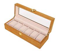 HUSHUI Caja Expositora de Relojes de Madera, Elegante Diseño de 6 Rejillas, Estuche de Almacenamiento Duradero para Coleccionistas, Acabado Natural, Tamaño 12,4 X 4,3 X 3,2 Pulgadas