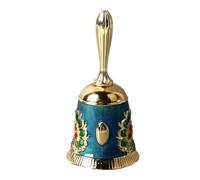 HUSHUI Campana de Mano, Campana de Llamada con Patrón Tallado Exquisito Antiguo de Latón Vintage con Redondeado, para Cena, Boda, Fiesta, Escuela Familiar (Dorado con azul colorido)