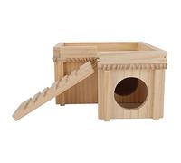 HUSHUI Casa para Hámster, Túnel de Escondite de Madera, Juguete, Varias Habitaciones con Escalera para Mascotas Pequeñas, Oso Dorado