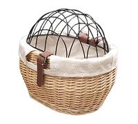 HUSHUI Cesta de Bicicleta, Cesta de Bicicleta para Mascotas,Cesta de Mimbre para Bicicleta para Perros pequeños, Gatos, Transporte de Mascotas, Cesta Delantera de Bicicleta con Cubierta de Malla de